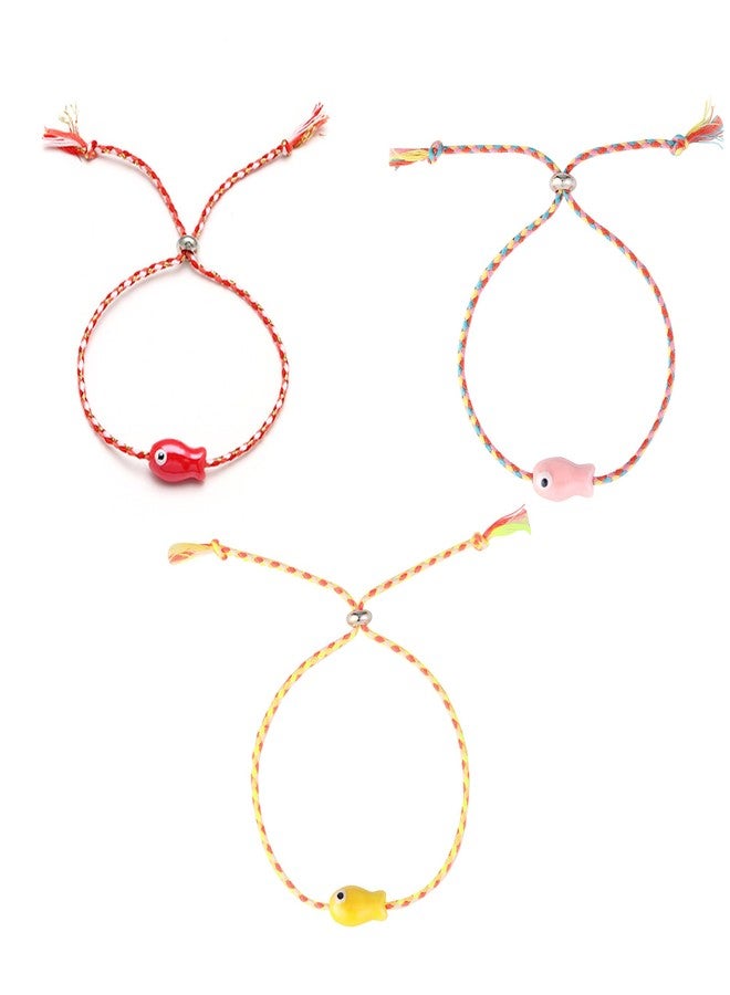 Dhdfisd Fish Bracelet Anklet Hawaiian Summer Beach Beachy Surfer Adjustable Bracelet for Women Men (Red Pink Yellow) - Image 1
